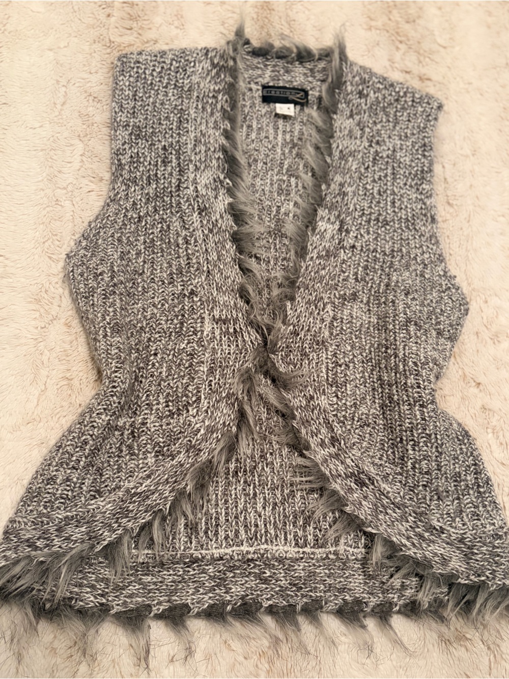 Vintage Y2K Creation L Faux Fur Trim Knit Vest Fairycore Whimsy Goth Grunge